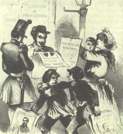 Präsidentschafts-Wahlkampf in Frankreich 1848, Holzschnitt, 'Illustrierte Zeitung', 1848