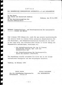Magnus-Hirschfeld-Zentrum (MHC) Antrag UHA & Intervention, Hamburg 1982, Seite 1