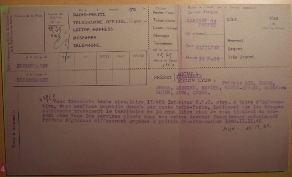 Die Invasion der 'freien Zone' 1942 wird mit offiziellem Telegramm bekannt gegeben