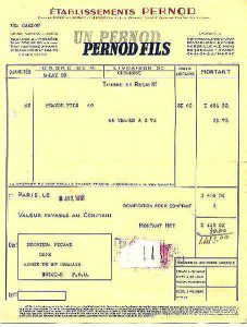 Pernod Pastis Rechnung, 1940