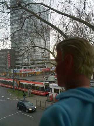 Todd watching a building