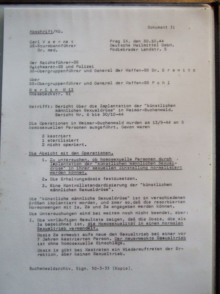 Carl Vaernet 30.10.1944 "Die Operationen in Weimar-Buchenwald wurden ... ausgeführt."