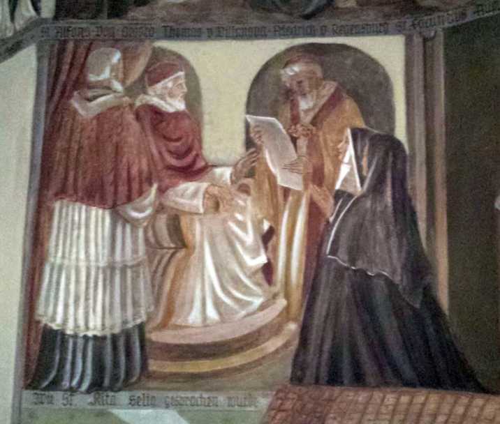 Rita Seligsprechung ("Wie St. Rita seliggesprochen wurde', Wandgemälde in der Augustinerkirche Würzburg)